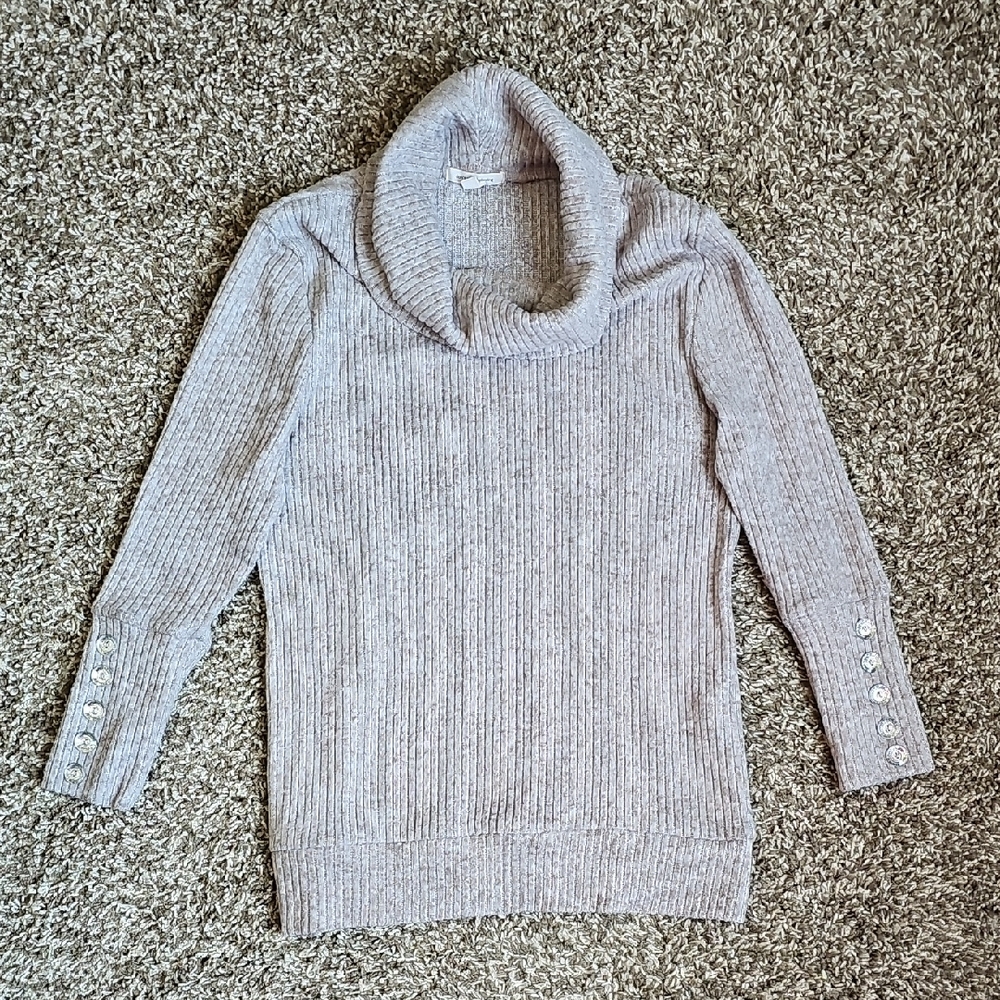 Don't Stop Believing Ribbed Cowl Neck Sweater - Small - Rhinestone Cuffs